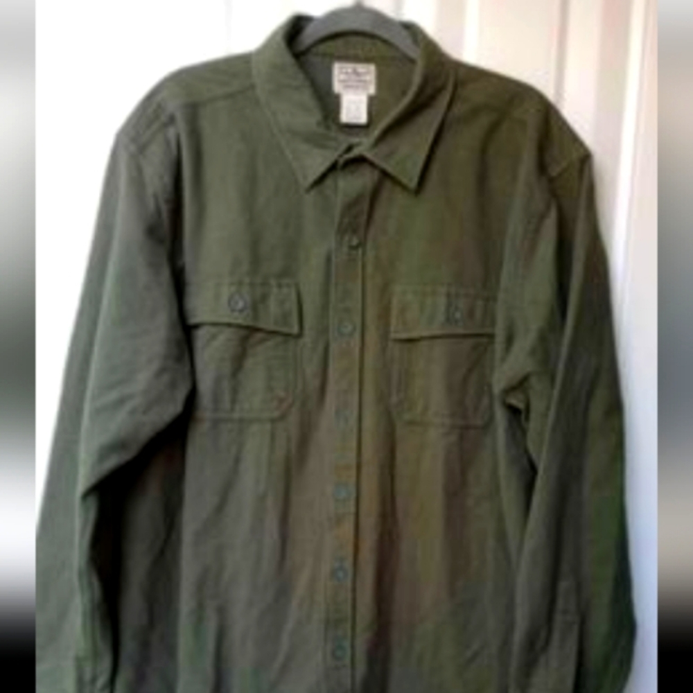 L.L. Bean Chamois Flannel Button Down Shirt Jacket Traditional Fit Green Men's X